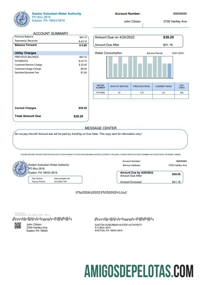 Em branco modelo de conta de serviços públicos da Autoridade Suburbana Oriental dos EUA em formato Word e PDF
